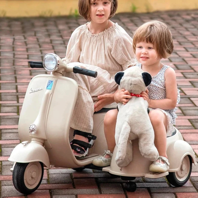 MOTO A BATERÍA PARA NIÑOS VESPA SIDECAR CON ASIENTO PARA ACOMPAÑANTE